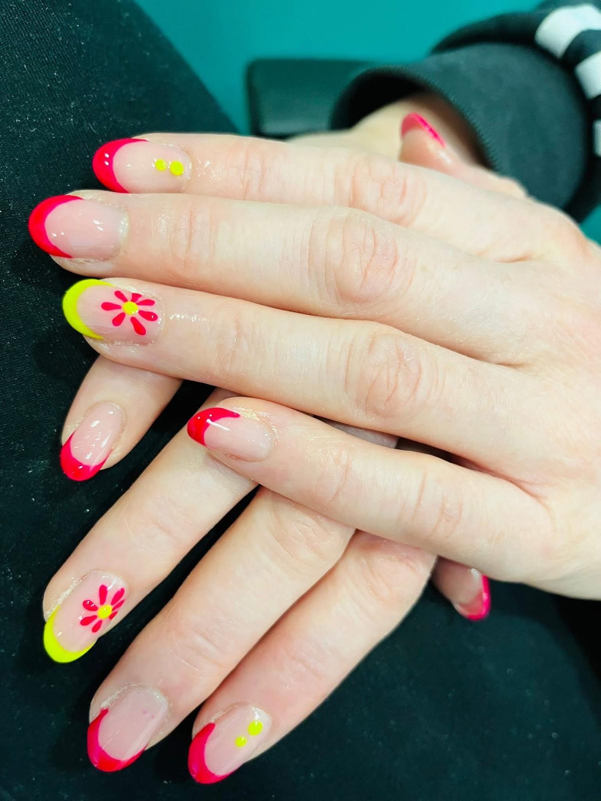 Neon french tips with flowers